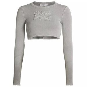 Alexander Wang 
Women’s Distressed Edge Cropped Long-Sleeve Logo T-Shirt
